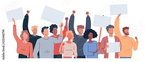 Protest people holding posters flat vector illustration