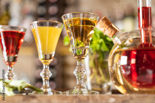 Different Bitters And Liqueurs in the bar