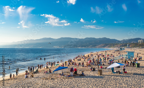 A view of the Santa Monica State Beach from the pier