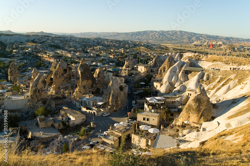 Evening top view of the small town of Göreme.