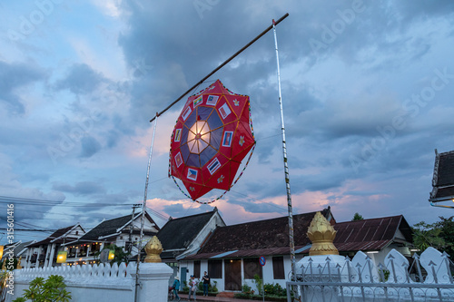Decoration star lantern at buddhist temple. Festival at Luang Prabang, Laos.
