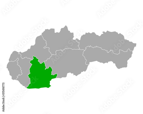 Karte von Nitriansky kraj in Slowakei