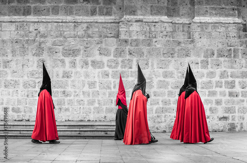 Nazarenes in procession Holy Week. Valladolid, Spain