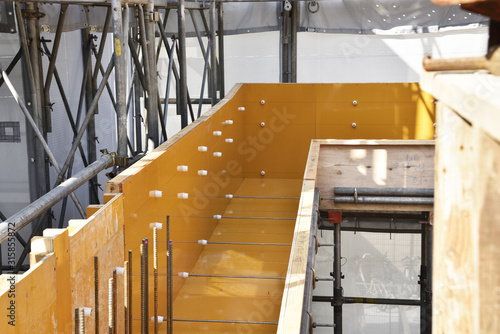 Formwork construction: wood formwork panel before concrete casting 