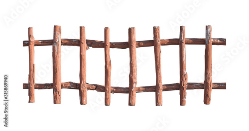 Timber fence or decorative wooden fence isolated on white background. Object with clipping path