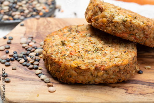 Tasty vegetarian lentils burgers, healthy food