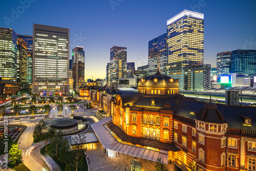 tokyo station at night in tokyo city, japan