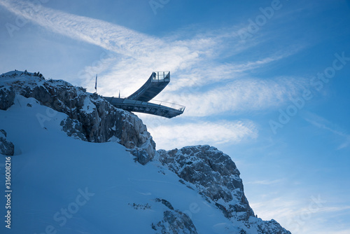 observation platform AlpspiX at the mountain top of Osterfelderkopf, tourist attraction garmisch-partenkirchen in winter