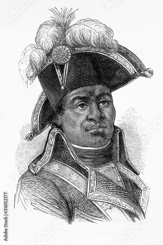 François-Dominique Toussaint Louverture. Haitian general. Napoleonic wars. 1743-1803. Antique illustration. 1890.