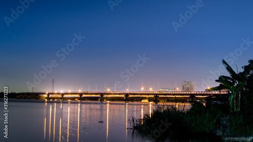 Douala, Littoral/Cameroon-January 10th 2020: A side and nigth view on the Wouri bridge in the Cameroon's economic capital, Douala.