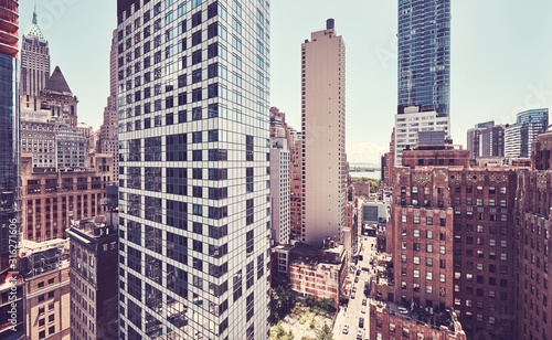 Retro color toned view of Manhattan architecture, New York City, USA.