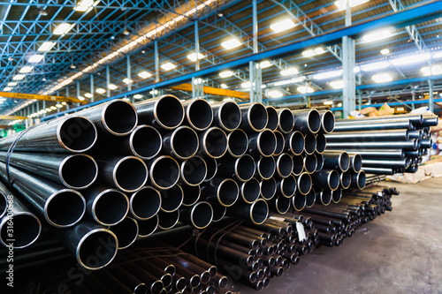 high quality Galvanized steel pipe or Aluminum and chrome stainless pipes in stack waiting for shipment in warehouse