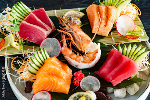 sashimi set in the japanese restaurant