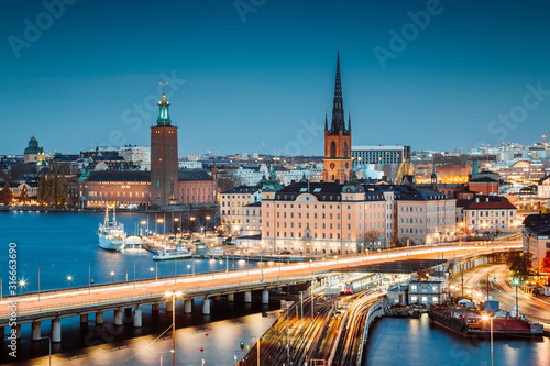 Stockholm skyline panorama at twilight, Sweden, Scandinavia