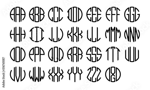 Circle monogram font. Clipart image isolated on white background