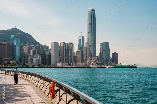 Waterfront Promenade with Victoria Harbour and skyline of Hong kong Island