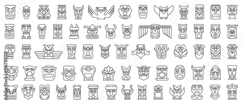 Native totem vector line set icon.Vector illustration animal mask on white background.Isolated set icon native totem.