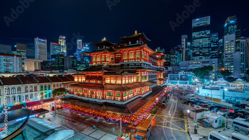 Bird view of Buddha Tooth Relic Temple & Museum at night