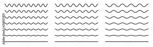 Wiggly squiggle lines. Wiggle waves set. Wavy vector line. Black curvy underlines. Smooth end squiggly horizontal curvy squiggles