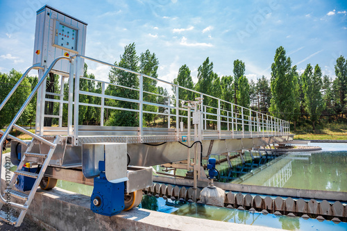 Modern wastewater and sewage treatment plant with aeration tanks.