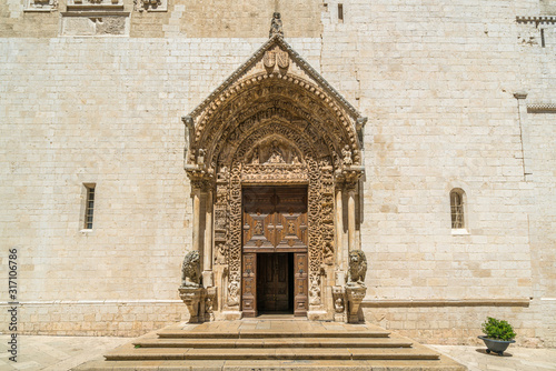 Entrance to the Cathedral of Santa Maria Assunta in Altamura, famous apulian town in the Province of Bari. Puglia (Apulia), Italy.