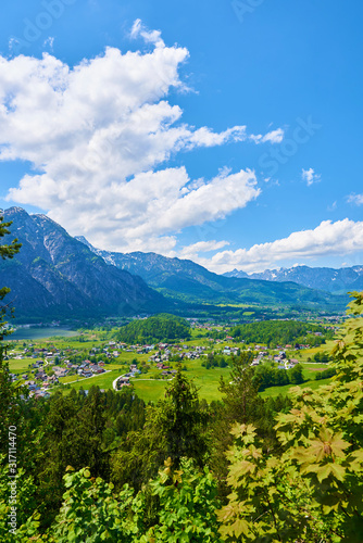 Beautiful sunny day in a village in Austria. Bad Goisern, Upper Austria. 