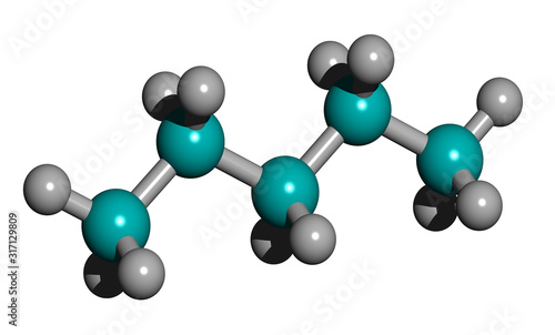 3D image of butane skeletal formula - molecular chemical structure of 2-methylpropane isolated on white background,