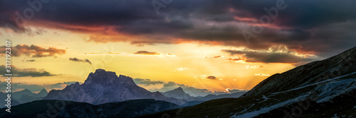 Monte Cristallo during sundown seen from the Three Peaks in the Dolomite Alps in South Tyrol, Italy