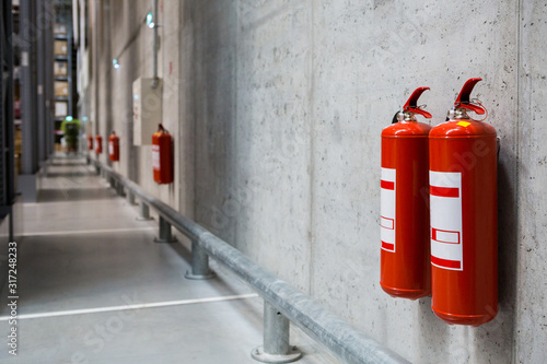 Fire extinguishers in the warehouse. Fire safety