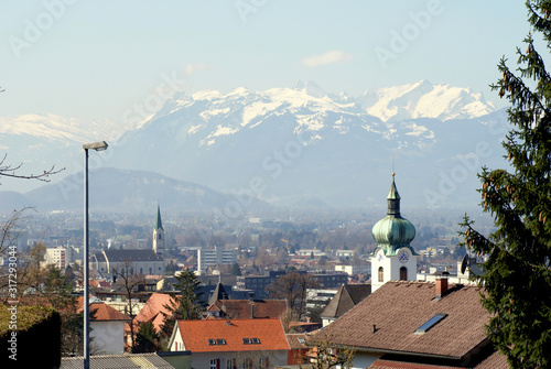 View over Dornbirn city (Vorarlberg) with the swiss mountains in the background