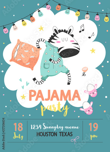 Pajama party poster with zebra