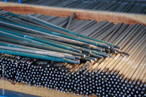 Welding electrodes in bulk.Close up picture.