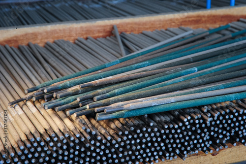 Welding electrodes in bulk.Close up picture.