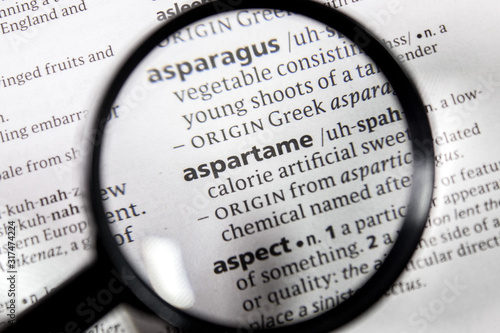 The word or phrase aspartame in a dictionary.