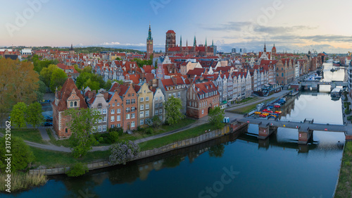 Old town Gdansk cityscape with Motlawa river.