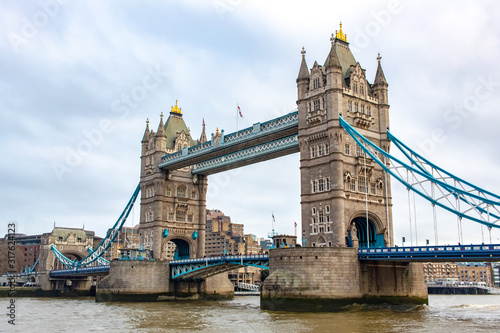Tower Bridge in London United Kingdom on a cloudy winter day