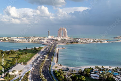 Aerial view on Abu Dhabi in winter, island view