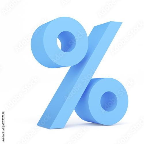 Glossy blue 3d render percent symbol isolated on white background with clipping path, alphabet discount pattern. Modern font for business ,banner, poster, cover, logo design template element.