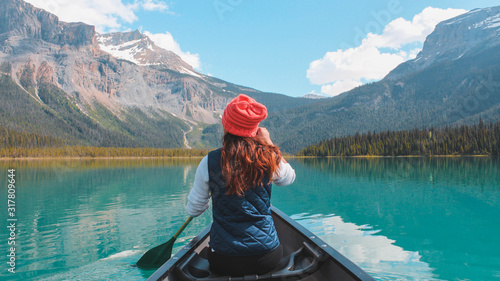 Kayaking around Emerald lake in Banff Canada