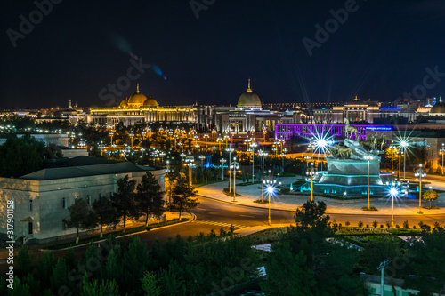 Night view of the presidential palace (Oguzhan) in Ashgabat Turkmenistan