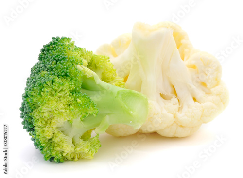 Fresh ripe broccoli piece and cauliflower cabbage.