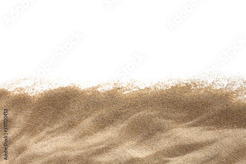 The sand isolated on white background. Flat lay top view. Copy space.