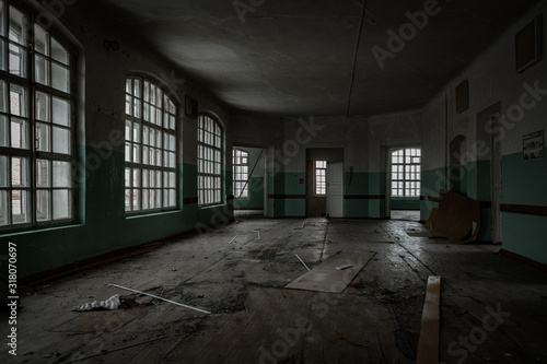 Inside old Orlovka Asylum for the insane in Voronezh Region. Dark creepy abandoned mental hospital