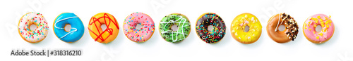 Various colourful donuts in a row
