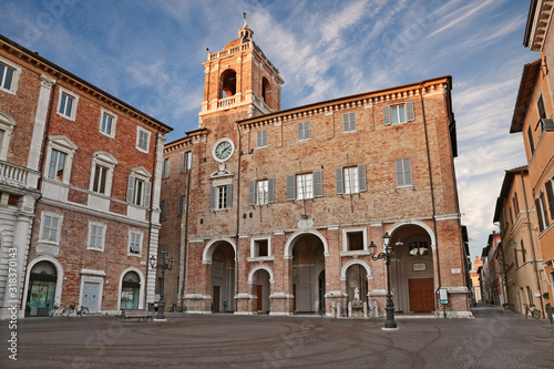 Senigallia, Ancona, Marche, Italy: the square Piazza Roma with the ancient city hall and the fountain of Neptune