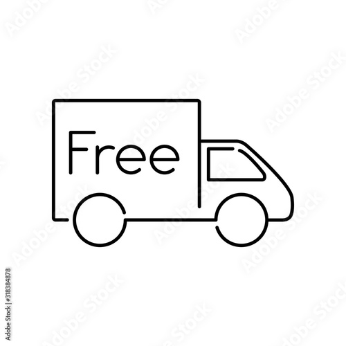 Símbolo de entrega gratuita. Envío con camión y palabra Free. icono lineal en color negro