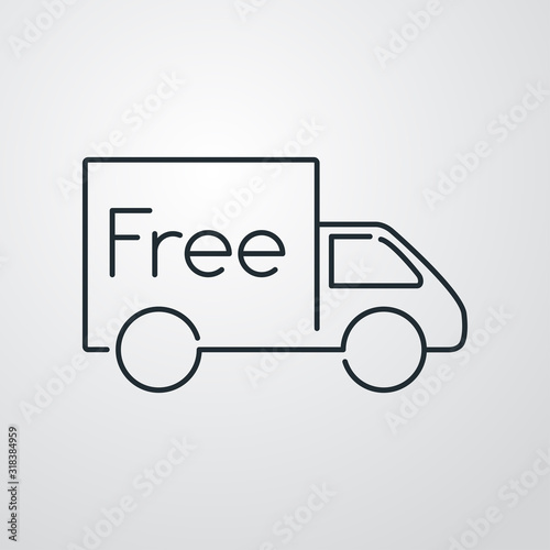 Símbolo de entrega gratuita. Envío con camión y palabra Free. icono lineal en fondo gris