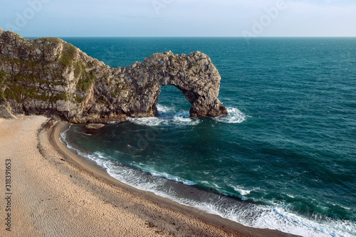Landscape of empty Durdle Door beach. Travel attraction on South England, Dorset England