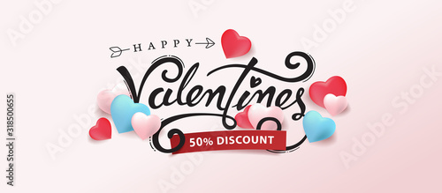 Promo Web Banner for Valentine's Day Sale.Vector illustration for website , posters,ads, coupons, promotional material.