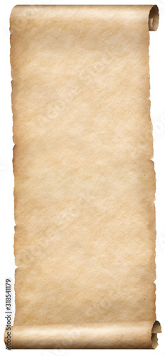 Narrow old paper fantasy style vertical scroll isolated